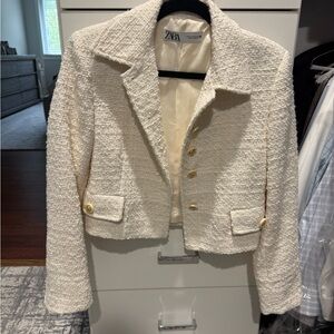 Zara Women's Ivory Textured Blazer